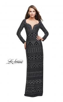 Picture of: Form Fitting Prom Dress with Metallic Studs and Open Back in Black, Style: 25872, Main Picture