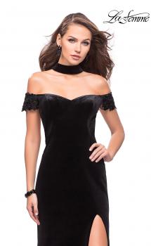 Picture of: Off the Shoulder Velvet Dress with Attached Choker in Black, Style: 25937, Main Picture