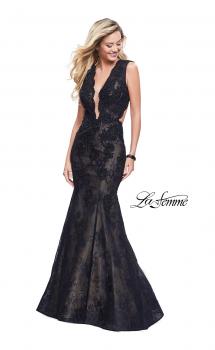 Picture of: Long Beaded Lace Mermaid Prom Dress with Open Back in Black, Style: 26120, Main Picture