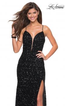 Picture of: Long Sequin Gown with Plunging Sweetheart Neckline in Black, Style: 26937, Main Picture