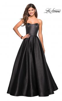 Picture of: Long Metallic Strapless A Line Ball Gown in Black, Style: 27280, Main Picture