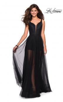 Picture of: Long Prom Dress with Sheer Skirt and Shorts in Black, Style: 27457, Main Picture