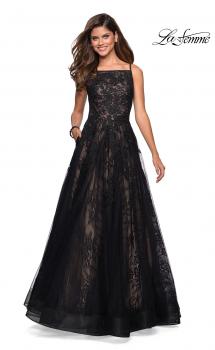 Picture of: Tulle and Lace Long Evening Gown with Pockets in Black, Style: 27488, Main Picture