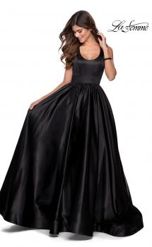 Picture of: Satin Ball Gown with Criss Cross Back and Pockets in Black, Style: 28281, Main Picture