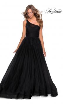 Picture of: One Shoulder Tulle Ball Gown with Pockets in Black, Style: 28383, Main Picture