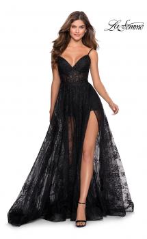 Picture of: A-line Floral Dress with Sheer Skirt and Shorts in Black, Style: 28390, Main Picture