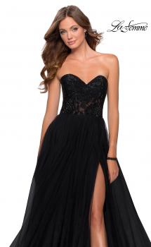 Picture of: Strapless Tulle Dress with Lace Rhinestone Bodice in Black, Style: 28487, Main Picture