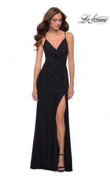 Picture of: Net Jersey Long Dress with Knot Detail Waist in Black, Style 29624, Main Picture