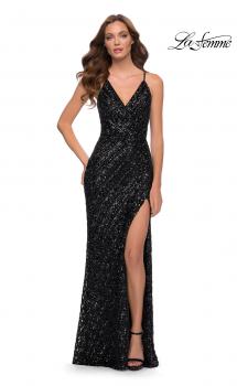 Picture of: Long Sequin Gown with Thick Sequin Print Fabric in Black, Style 29642, Main Picture
