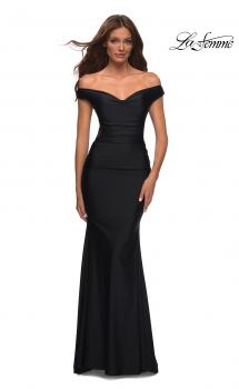 Picture of: Luxe Off the Shoulder Gown with Mesh Side and Back Panels in Black, Main Picture