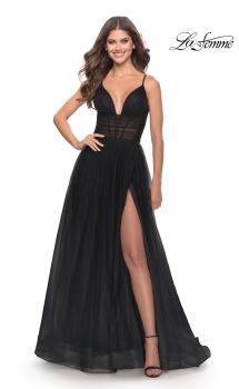 Picture of: A-Line Tulle Gown with Illusion Bodice and Boning in Black, Style: 31147, Main Picture