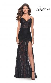 Picture of: Romper Stretch Lace Dress with Sheer Skirt and Bodice in Black, Style: 31252, Main Picture