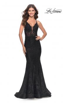 Picture of: Exquisite Mermaid Lace Gown with Beaded Sheer Bodice in Black, Style: 31265, Main Picture