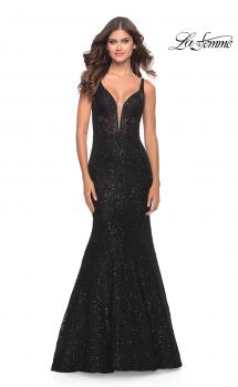 Picture of: Mermaid Beaded Lace Dress with Sheer Bodice in Black, Style: 31524, Main Picture