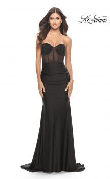 Picture of: Rhinestone Embellished Gown with Ruched Skirt in Black, Style: 31566, Main Picture