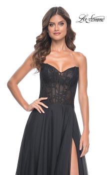 Picture of: Strapless Chiffon Prom Gown with Lace Illusion Bodice in Black, Style: 32311, Main Picture