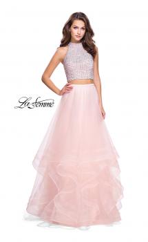 Picture of: Two Piece Prom Gown with Ruffle Tulle Skirt and Beading in Blush, Style: 26077, Main Picture