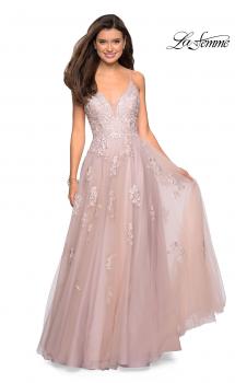 Picture of: A Line Lace Evening Dress with V Neckline in Blush, Style: 27320, Main Picture