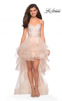 Picture of: High- Low Tulle Dress with Lace Bust and Strappy Back in Blush, Style: 27466, Main Picture