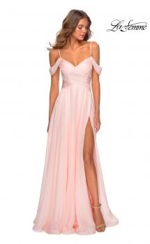 Picture of: Off the Shoulder Chiffon Dress with Scoop Back in Blush, Style: 28942, Main Picture