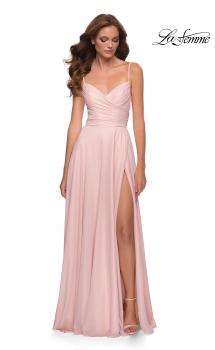 Picture of: Metallic Crepe Chiffon Gown with Ruching and Full Skirt in Blush, Style 29775, Main Picture