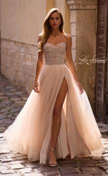 Picture of: Beautiful A-line Tulle Prom Dress with Pearl and Rhinestone Bodice in Blush , Style: 32875, Main Picture