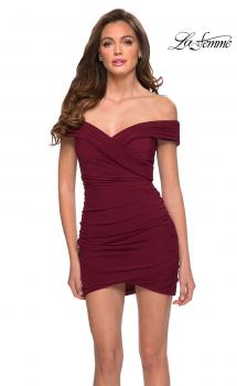 Picture of: Short Off The Shoulder Jersey Homecoming Dress in Burgundy, Style: 29486, Main Picture