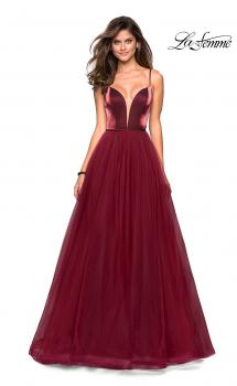 Picture of: Tulle evening Gown with Satin Bust and V Shaped Back in Burgundy, Style: 27485, Main Picture