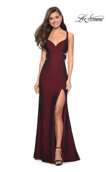 Picture of: Long Jersey Prom Dress with Side Cut Outs in Burgundy, Style: 27785, Main Picture