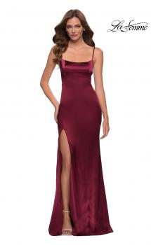 Picture of: Fitted Stretch Satin Dress with Scoop Back in Burgundy, Style 29945, Main Picture