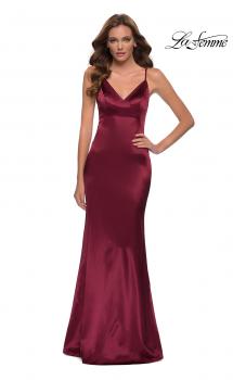 Picture of: Chic Long Stretch Satin Gown with V Neck and Back in Burgundy, Style 29960, Main Picture