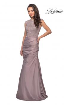 Picture of: Floor Length Gown with Beading and Cap Sleeves in Champagne, Style: 25471, Main Picture
