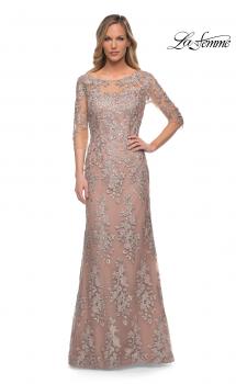 Picture of: Gorgeous Lace Long Gown with Three-Quarter Sleeves in Champagne, Main Picture