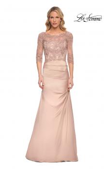 Picture of: Satin and Lace Off the Shoulder Mermaid Gown in Pink, Style: 30162, Main Picture
