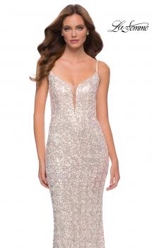 Picture of: Gorgeous Sequin Dress with V Neck and Open Back in Champagne, Style 29872, Main Picture