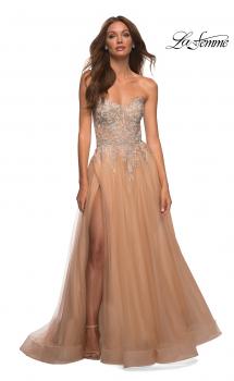 Picture of: Tulle and Lace Ballgown with High Slit and Pockets in Champagne, Main Picture