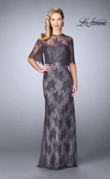 Picture of: Evening Strapless Lace Dress with Matching Lace Shawl in Charcoal, Style: 24856, Main Picture