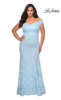 Picture of: Off the Shoulder Lace Plus Dress with Defined Waist in Cloud Blue, Style: 28883, Main Picture