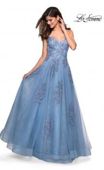 Picture of: Classic Lace A Line Dress with V Neckline and Pockets in Cloud Blue, Style: 27492, Main Picture