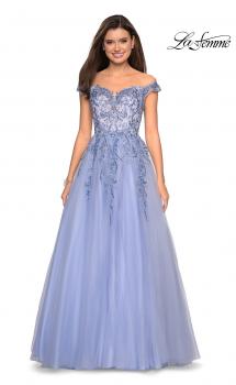 Picture of: Off the Shoulder Tulle Gown with BEaded Embellishments in Cloud Blue, Style: 27595, Main Picture