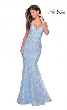 Picture of: Mermaid Prom Dress with Lace and Rhinestones in Cloud Blue, Style: 28643, Main Picture
