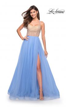 Picture of: Tulle Ball Gown with Jeweled Top and Pockets in Cloud Blue, Style: 30697, Main Picture
