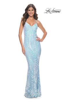 Picture of: Fitted Print Sequin Pastel Prom Dress in Cloud Blue, Style: 31944, Main Picture
