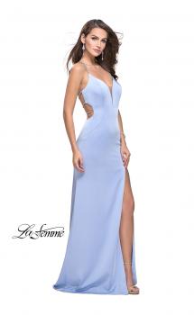 Picture of: Long Jersey Prom Dress with Plunging Neckline and Beading in Cloud Blue, Style: 25398, Main Picture