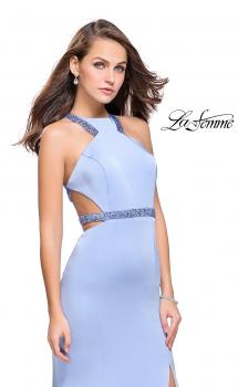 Picture of: Beaded Form Fitting Long Prom Dress with Leg Slit in Cloud Blue, Style: 26129, Main Picture