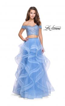 Picture of: Off the Shoulder A-line Gown with Ruffle Tulle Skirt in Cloud Blue, Style: 26169, Main Picture