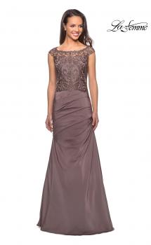 Picture of: Floor Length Jersey Dress with Embellished Bodice in Cocoa, Style: 25396, Main Picture