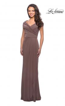 Picture of: Ruched Jersey Long Gown with V-Neckline in Cocoa, Style: 26519, Main Picture