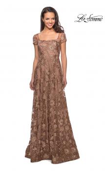 Picture of: Floor Length Short Sleeve Lace Gown in Cocoa, Style: 26582, Main Picture