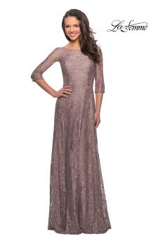 Picture of: Long Lace Dress with Empire Waist and 3/4 Sleeves in Cocoa, Style: 27857, Main Picture